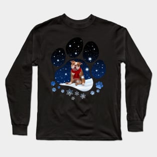 Snow Paw Old English Bulldog Christmas Winter Holiday Long Sleeve T-Shirt